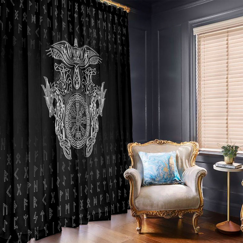 Viking Vegvisir Serpent Rune Cross Window Curtain Nordic Knotwork Runic Engraving Style