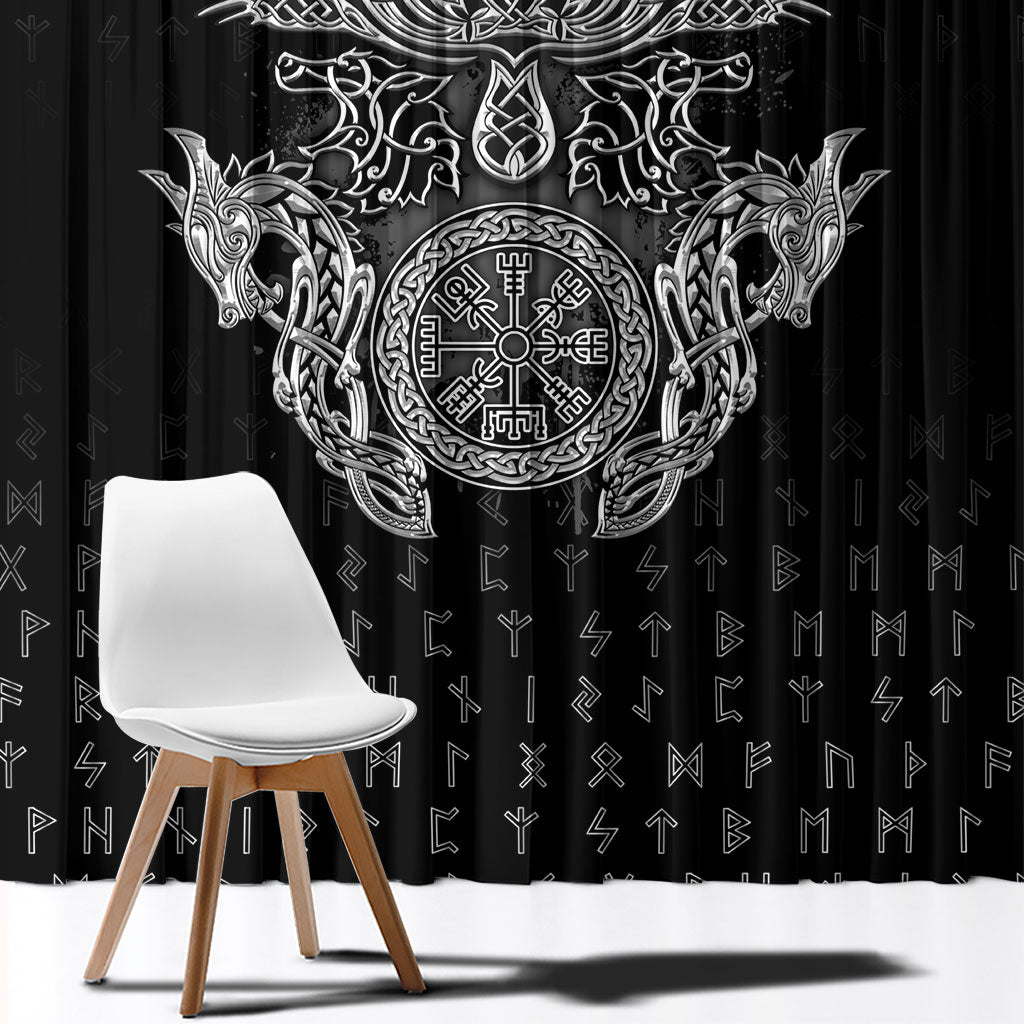 Viking Vegvisir Serpent Rune Cross Window Curtain Nordic Knotwork Runic Engraving Style