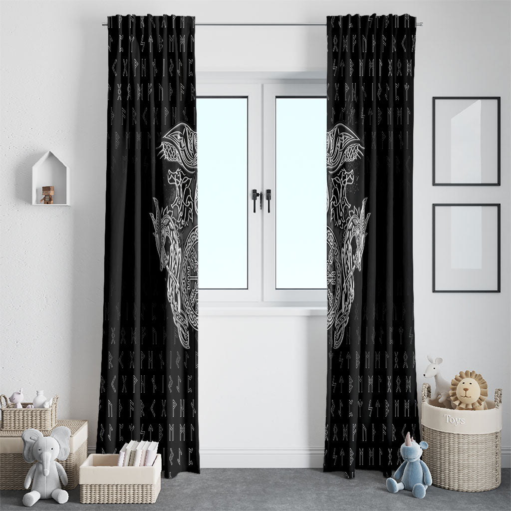 Viking Vegvisir Serpent Rune Cross Window Curtain Nordic Knotwork Runic Engraving Style