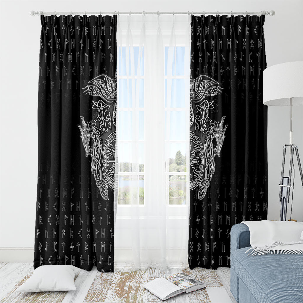 Viking Vegvisir Serpent Rune Cross Window Curtain Nordic Knotwork Runic Engraving Style