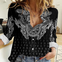 Viking Vegvisir Serpent Rune Cross Women Casual Shirt Nordic Knotwork Runic Engraving Style