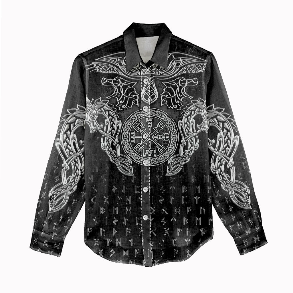 Viking Vegvisir Serpent Rune Cross Women Casual Shirt Nordic Knotwork Runic Engraving Style