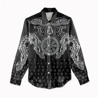 Viking Vegvisir Serpent Rune Cross Women Casual Shirt Nordic Knotwork Runic Engraving Style