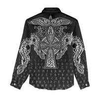 Viking Vegvisir Serpent Rune Cross Women Casual Shirt Nordic Knotwork Runic Engraving Style