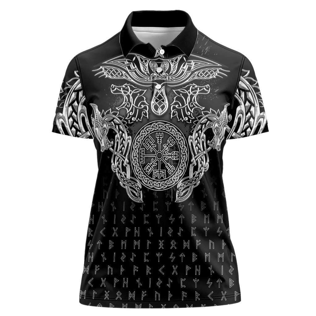 Viking Vegvisir Serpent Rune Cross Women Polo Shirt Nordic Knotwork Runic Engraving Style