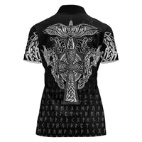 Viking Vegvisir Serpent Rune Cross Women Polo Shirt Nordic Knotwork Runic Engraving Style