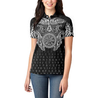 Viking Vegvisir Serpent Rune Cross Women Polo Shirt Nordic Knotwork Runic Engraving Style