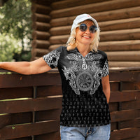 Viking Vegvisir Serpent Rune Cross Women Polo Shirt Nordic Knotwork Runic Engraving Style