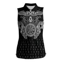 Viking Vegvisir Serpent Rune Cross Women Sleeveless Polo Shirt Nordic Knotwork Runic Engraving Style