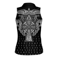 Viking Vegvisir Serpent Rune Cross Women Sleeveless Polo Shirt Nordic Knotwork Runic Engraving Style