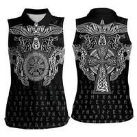 Viking Vegvisir Serpent Rune Cross Women Sleeveless Polo Shirt Nordic Knotwork Runic Engraving Style