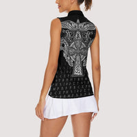 Viking Vegvisir Serpent Rune Cross Women Sleeveless Polo Shirt Nordic Knotwork Runic Engraving Style