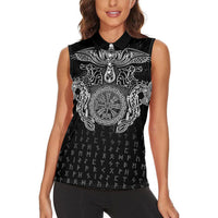 Viking Vegvisir Serpent Rune Cross Women Sleeveless Polo Shirt Nordic Knotwork Runic Engraving Style