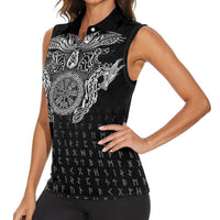 Viking Vegvisir Serpent Rune Cross Women Sleeveless Polo Shirt Nordic Knotwork Runic Engraving Style