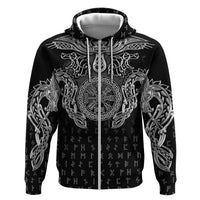 Viking Vegvisir Serpent Rune Cross Zip Hoodie Nordic Knotwork Runic Engraving Style