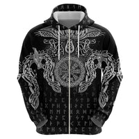 Viking Vegvisir Serpent Rune Cross Zip Hoodie Nordic Knotwork Runic Engraving Style