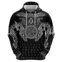 Viking Vegvisir Serpent Rune Cross Zip Hoodie Nordic Knotwork Runic Engraving Style