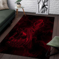 Viking Dragon Longship Helm of Awe Area Rug Nordic Mythology Tribal Engraving Style