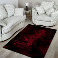 Viking Dragon Longship Helm of Awe Area Rug Nordic Mythology Tribal Engraving Style