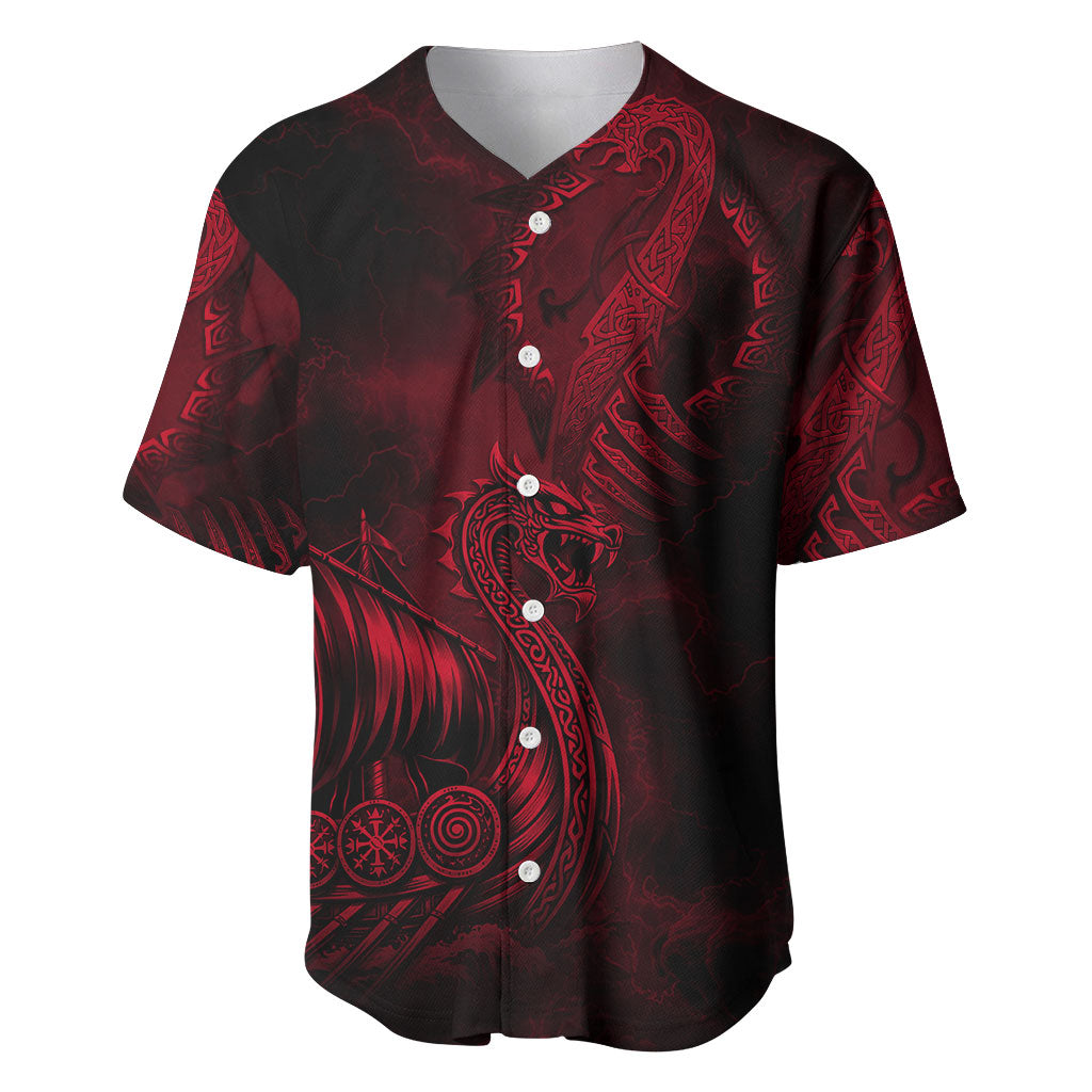 Viking Dragon Longship Helm of Awe Baseball Jersey Nordic Mythology Tribal Engraving Style