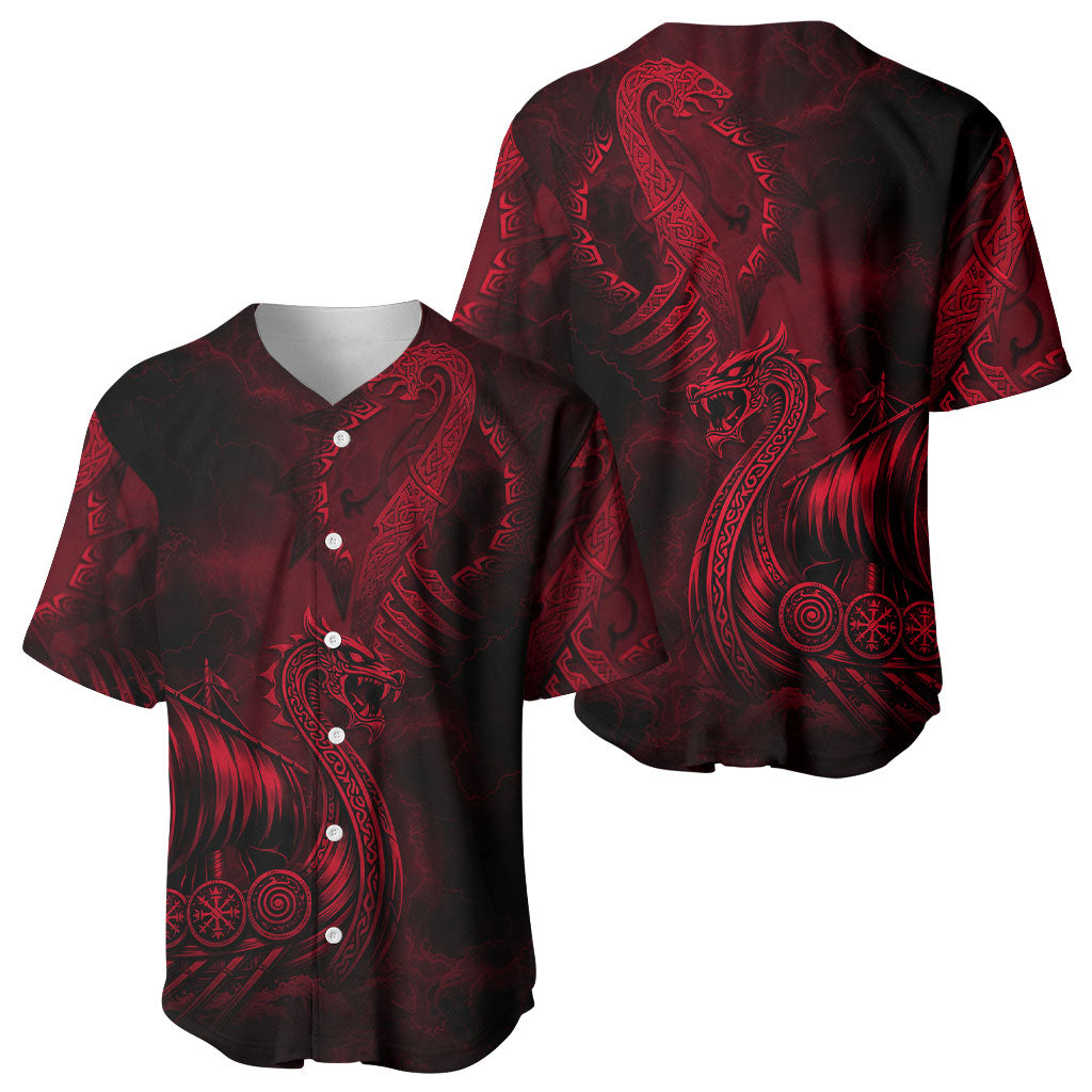 Viking Dragon Longship Helm of Awe Baseball Jersey Nordic Mythology Tribal Engraving Style