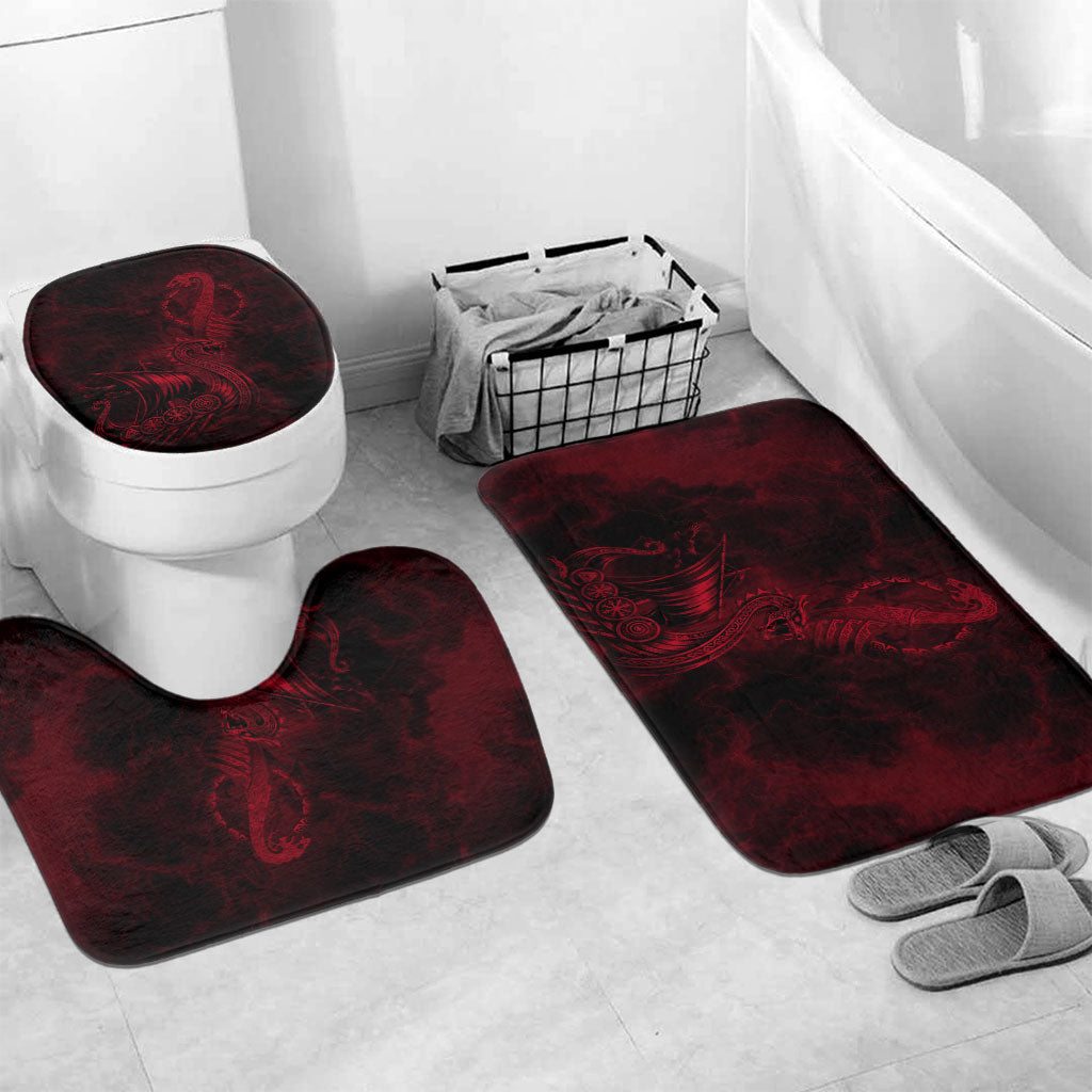 Viking Dragon Longship Helm of Awe Bathroom Set Nordic Mythology Tribal Engraving Style