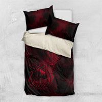 Viking Dragon Longship Helm of Awe Bedding Set Nordic Mythology Tribal Engraving Style