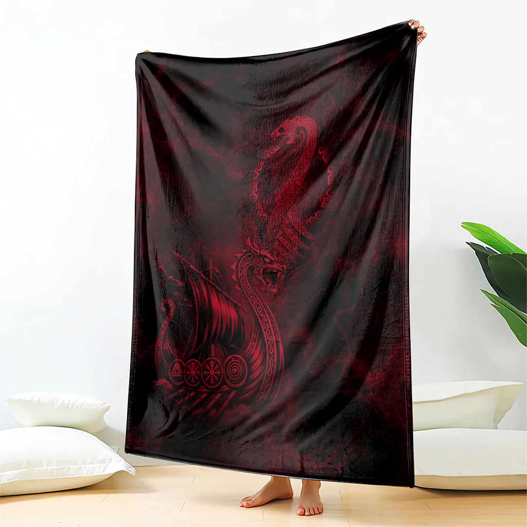 Viking Dragon Longship Helm of Awe Blanket Nordic Mythology Tribal Engraving Style
