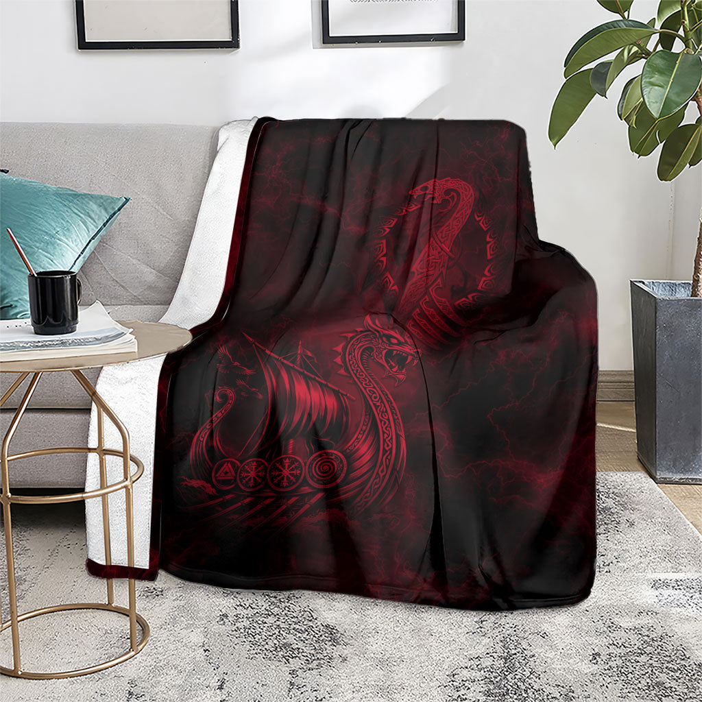 Viking Dragon Longship Helm of Awe Blanket Nordic Mythology Tribal Engraving Style