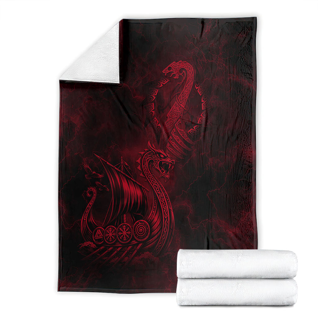 Viking Dragon Longship Helm of Awe Blanket Nordic Mythology Tribal Engraving Style