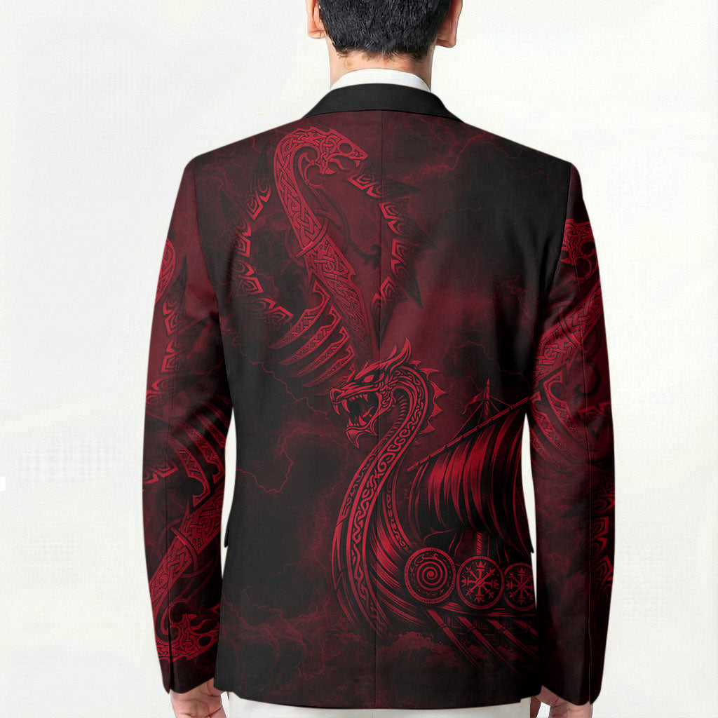 Viking Dragon Longship Helm of Awe Blazer Nordic Mythology Tribal Engraving Style