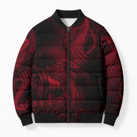 Viking Dragon Longship Helm of Awe Bomber Puffer Jacket Nordic Mythology Tribal Engraving Style