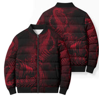 Viking Dragon Longship Helm of Awe Bomber Puffer Jacket Nordic Mythology Tribal Engraving Style