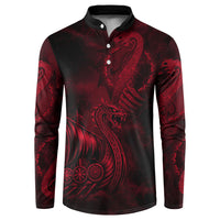 Viking Dragon Longship Helm of Awe Button Sweatshirt Nordic Mythology Tribal Engraving Style