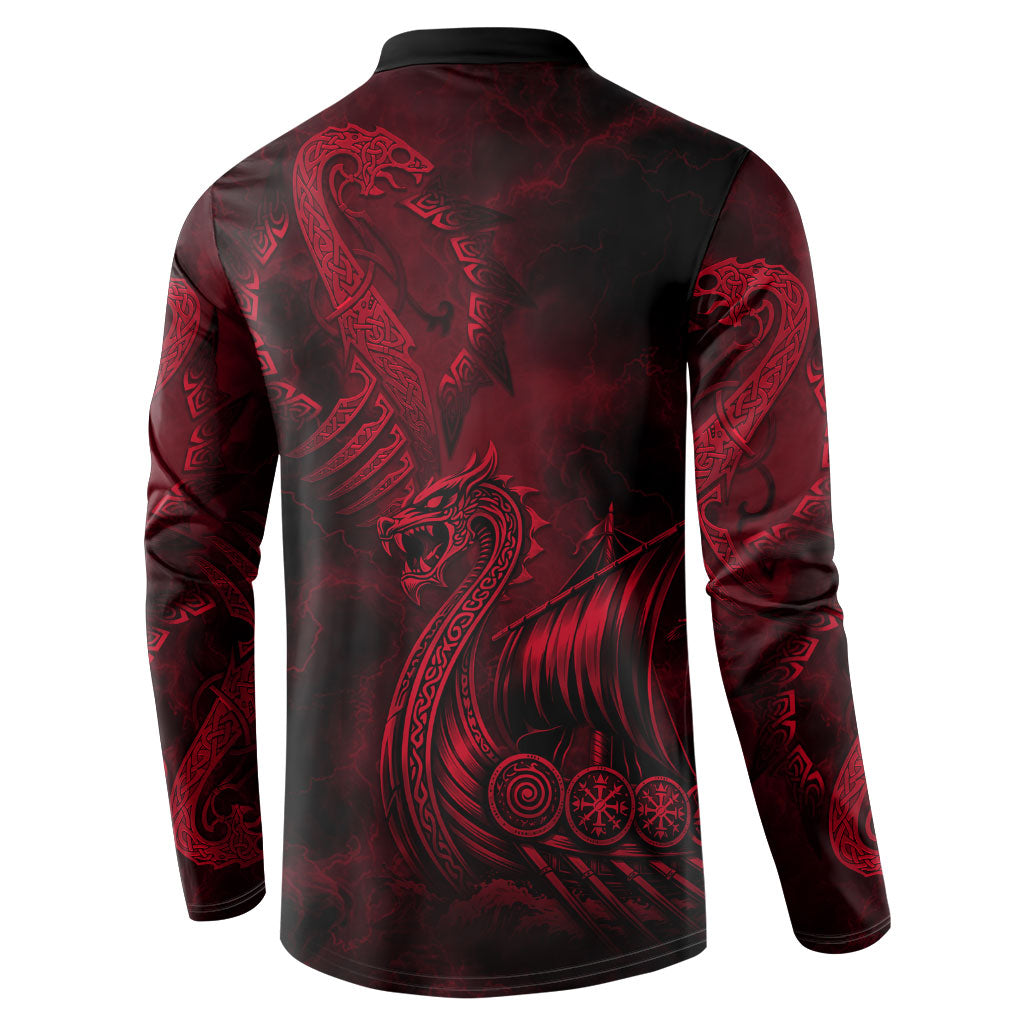 Viking Dragon Longship Helm of Awe Button Sweatshirt Nordic Mythology Tribal Engraving Style