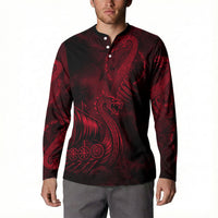 Viking Dragon Longship Helm of Awe Button Sweatshirt Nordic Mythology Tribal Engraving Style