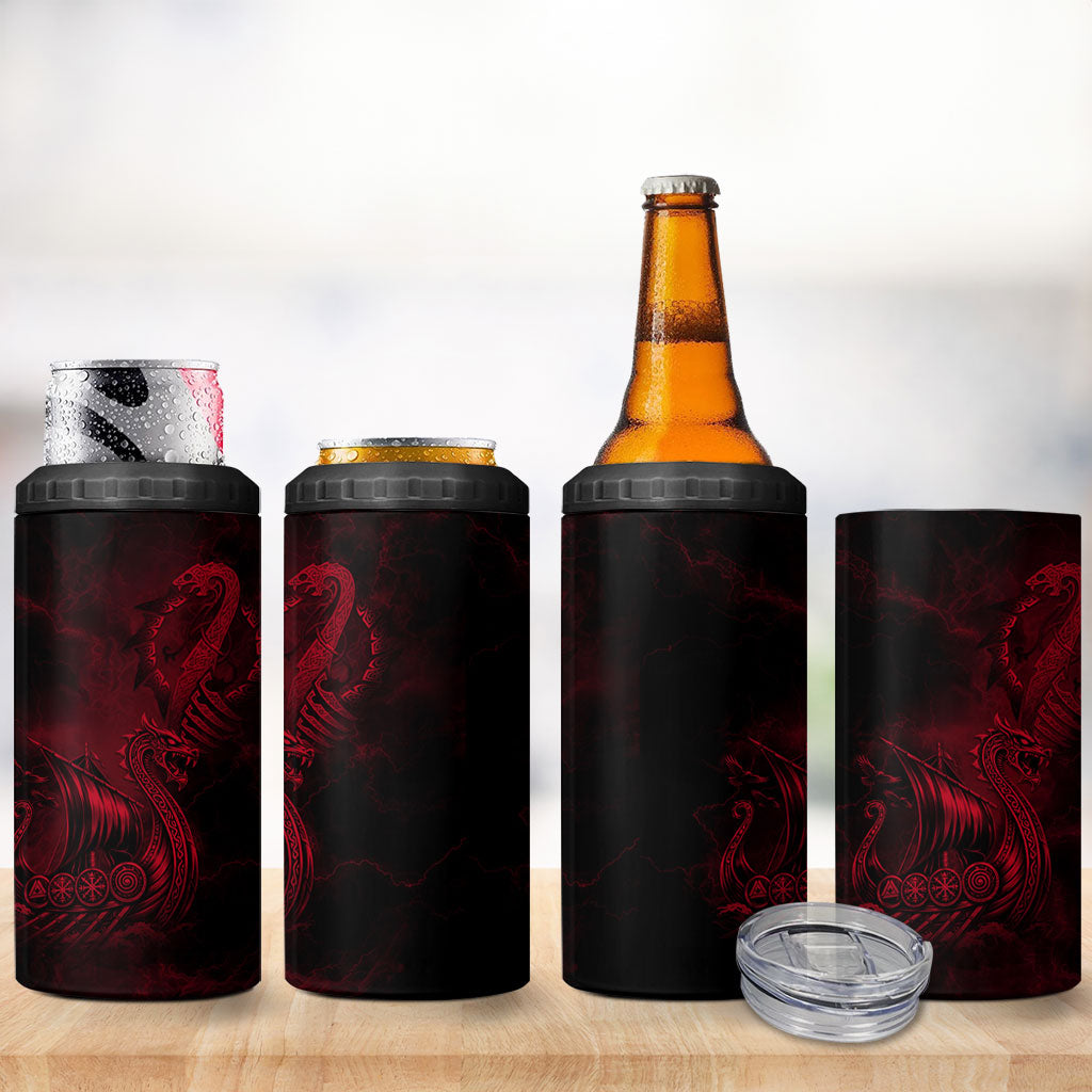 Viking Dragon Longship Helm of Awe 4 in 1 Can Cooler Tumbler Nordic Mythology Tribal Engraving Style