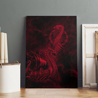Viking Dragon Longship Helm of Awe Canvas Wall Art Nordic Mythology Tribal Engraving Style