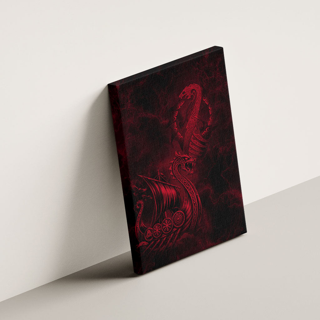 Viking Dragon Longship Helm of Awe Canvas Wall Art Nordic Mythology Tribal Engraving Style
