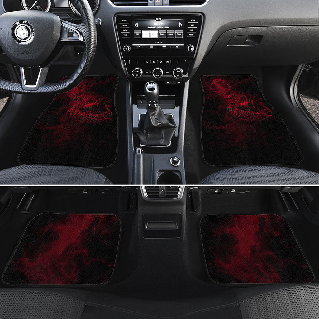 Viking Dragon Longship Helm of Awe Car Mats Nordic Mythology Tribal Engraving Style