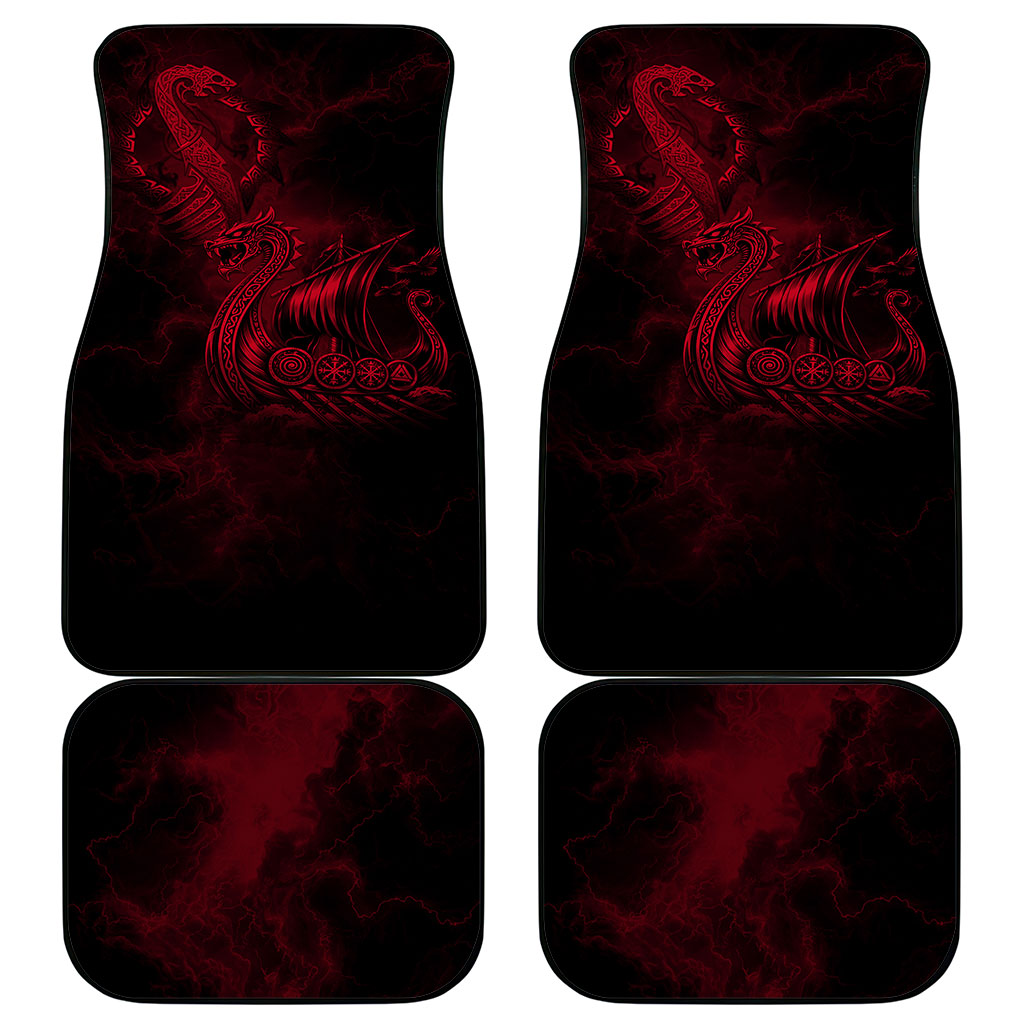 Viking Dragon Longship Helm of Awe Car Mats Nordic Mythology Tribal Engraving Style