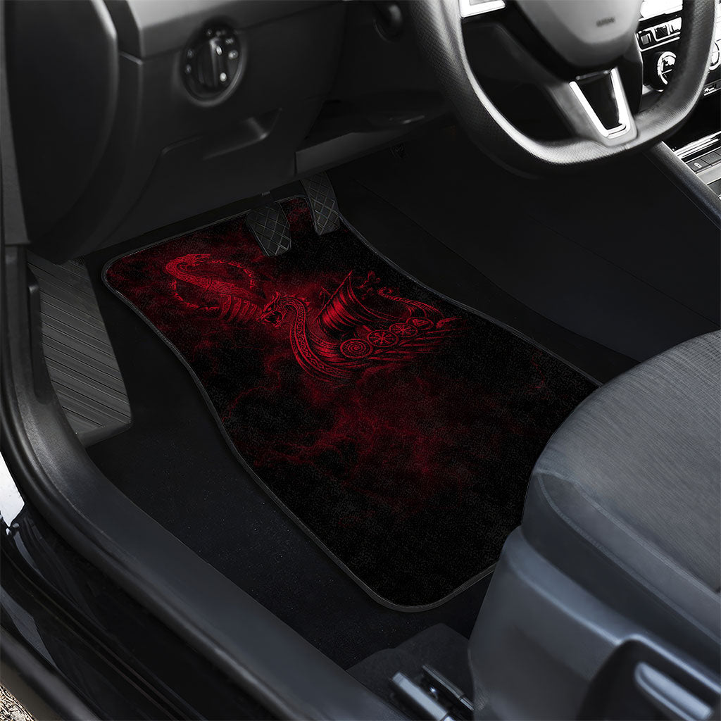Viking Dragon Longship Helm of Awe Car Mats Nordic Mythology Tribal Engraving Style