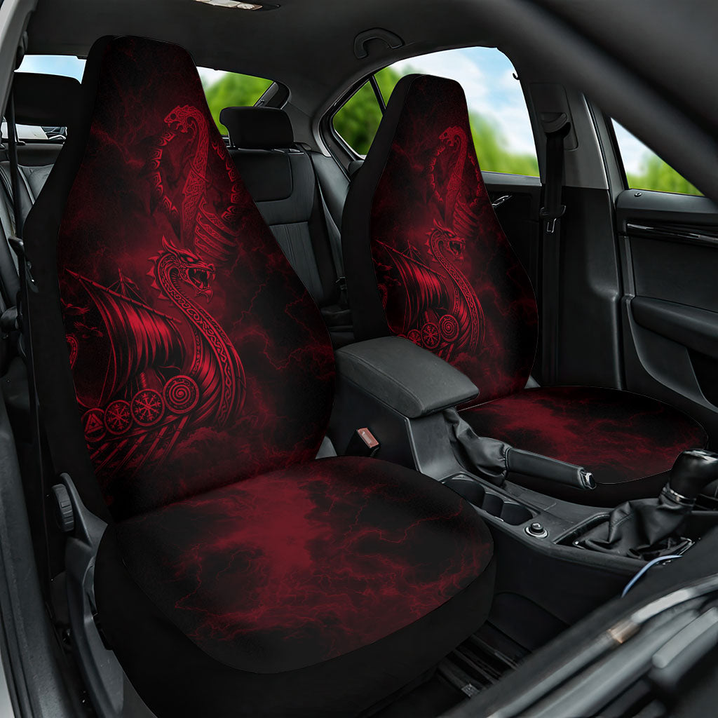 Viking Dragon Longship Helm of Awe Car Seat Cover Nordic Mythology Tribal Engraving Style