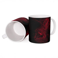Viking Dragon Longship Helm of Awe Ceramic Mug Nordic Mythology Tribal Engraving Style
