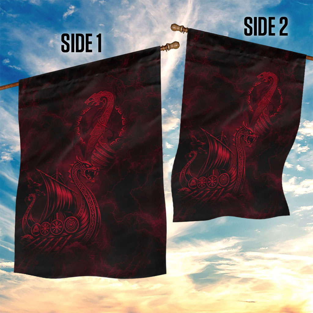 Viking Dragon Longship Helm of Awe Garden Flag Nordic Mythology Tribal Engraving Style