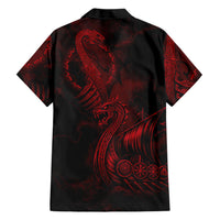 Viking Dragon Longship Helm of Awe Hawaiian Shirt Nordic Mythology Tribal Engraving Style
