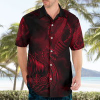 Viking Dragon Longship Helm of Awe Hawaiian Shirt Nordic Mythology Tribal Engraving Style