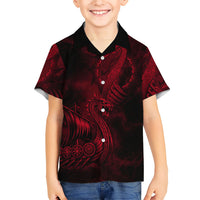 Viking Dragon Longship Helm of Awe Hawaiian Shirt Nordic Mythology Tribal Engraving Style