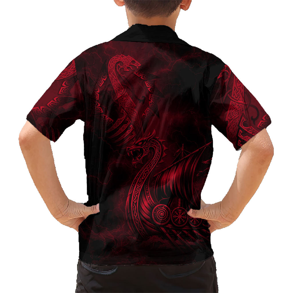 Viking Dragon Longship Helm of Awe Hawaiian Shirt Nordic Mythology Tribal Engraving Style