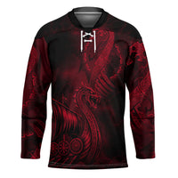 Viking Dragon Longship Helm of Awe Hockey Jersey Nordic Mythology Tribal Engraving Style